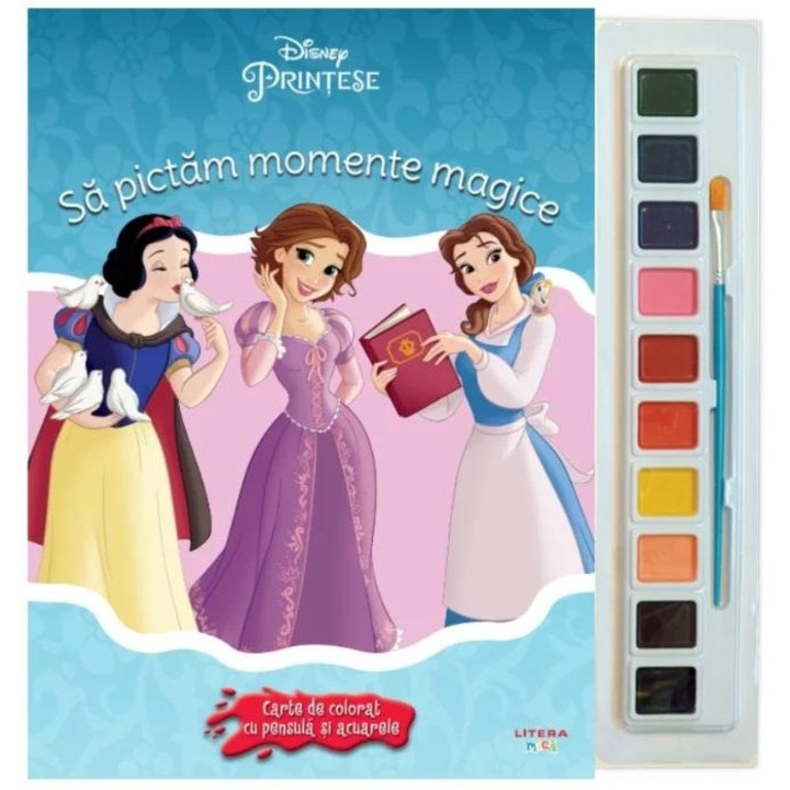 Disney. Printese. Sa pictam momente magice. Carte de colorat cu pensula si acuarele