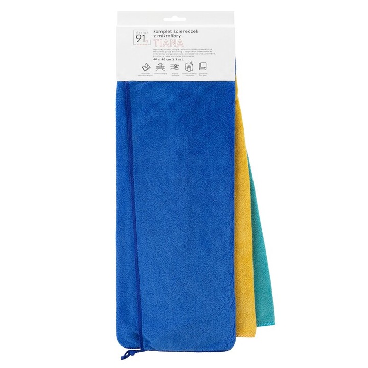 Set prosoape Design 91, 3 bucati, 40x40 cm, galben, albastru, turcoaz