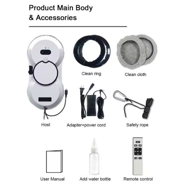 Robot Electric de Curatare Geamuri, Control Automat, Sistem Anti-Cadere, Telecomanda, Functie Spray, Alb