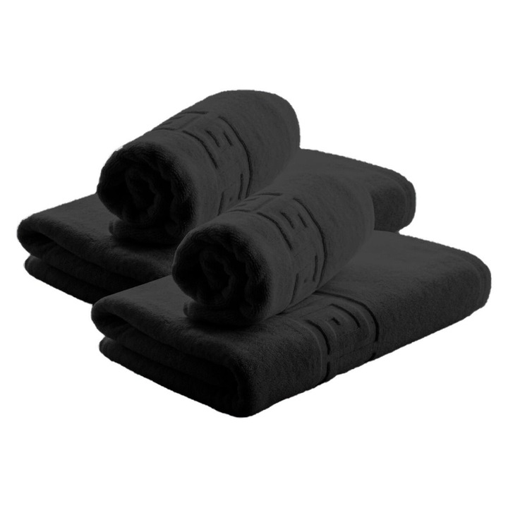 NufJoy 4 db-os 100% pamut törölközőkészlet, 500 g/m², nagyon puha, OEKO TEX tanúsítvánnyal, 2 db fürdőlepedő 70x140 cm és 2 db kéztörlő 50x90 cm, szuper nedvszívó, többszöri mosást kibír, fekete