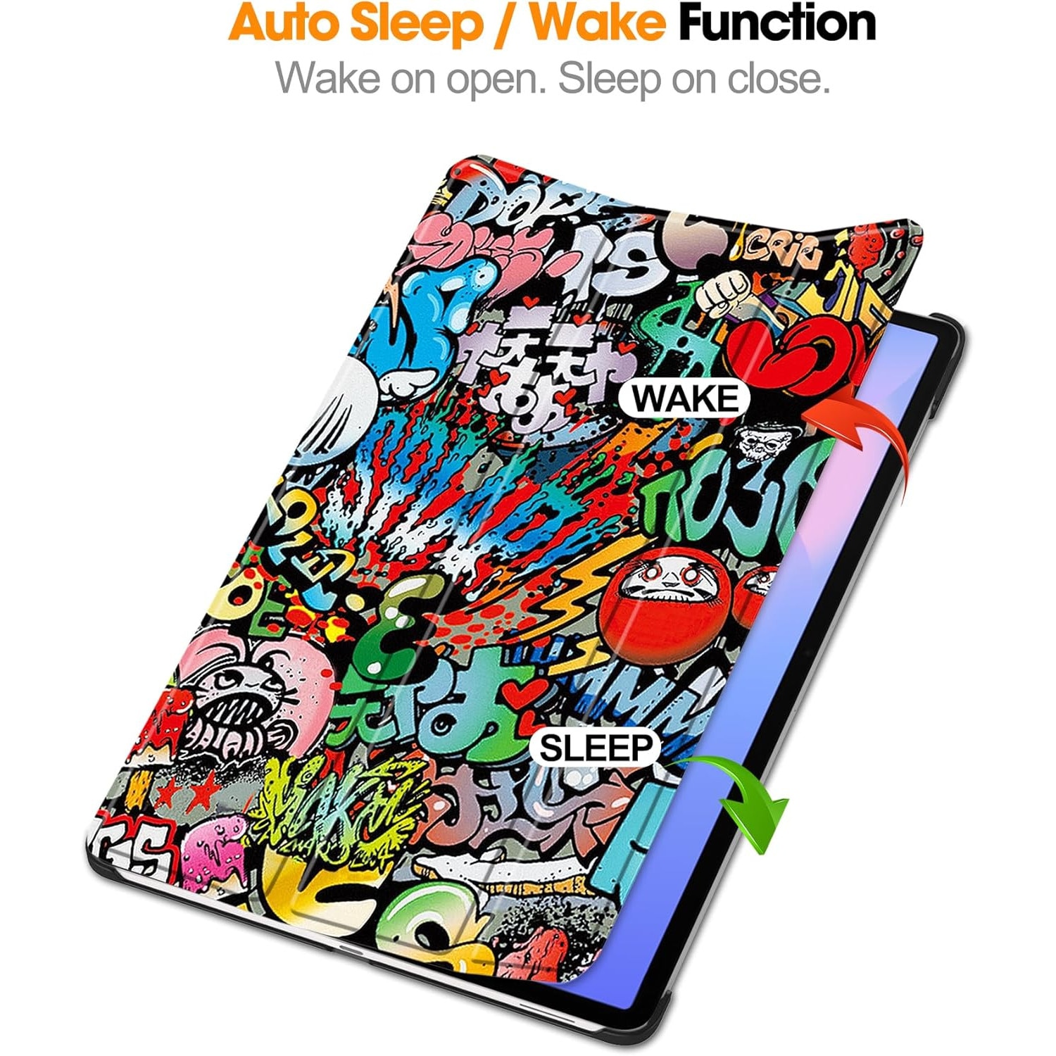 Husa pentru Samsung Galaxy Tab S10 FE+ Plus 13.1 inch tip stand functie sleep/wake-up protectie 360 - Graffiti