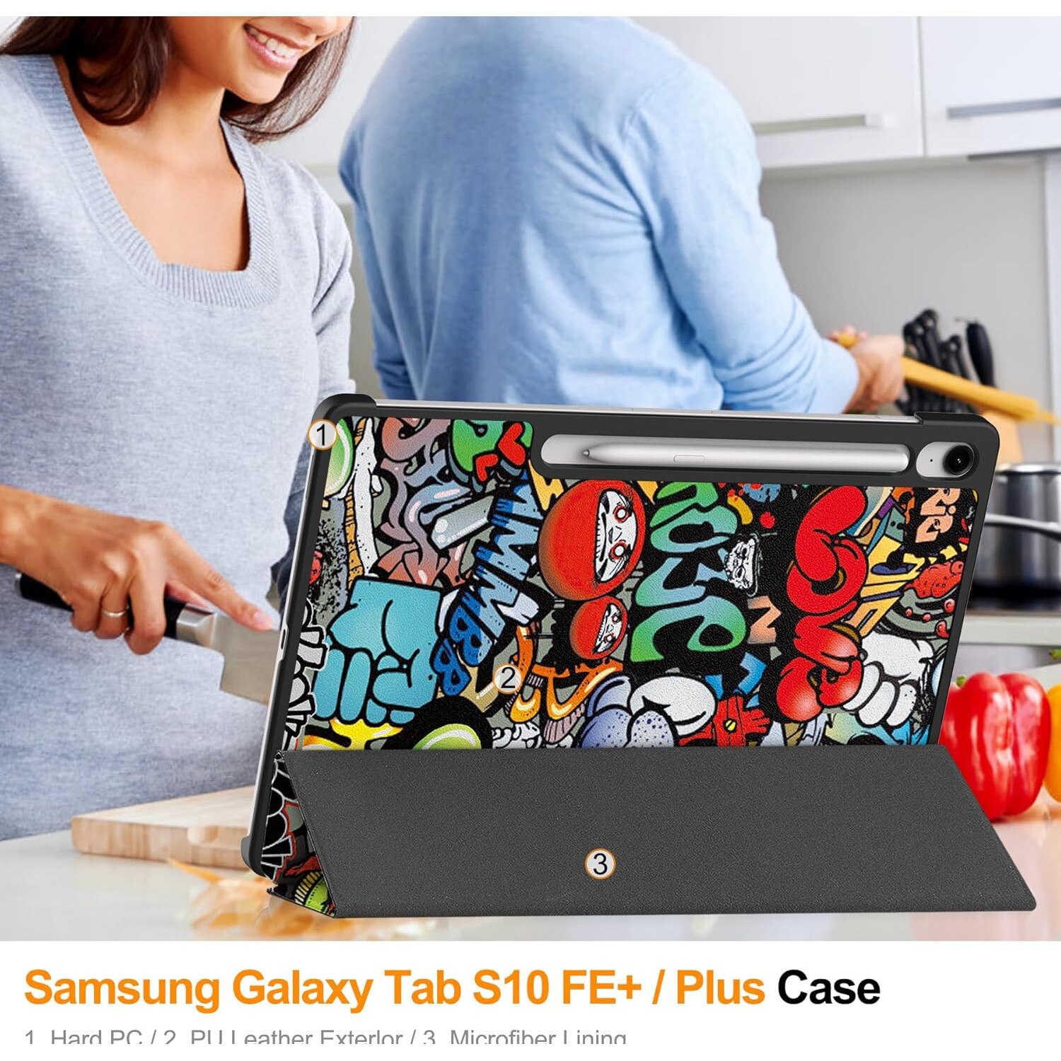 Husa pentru Samsung Galaxy Tab S10 FE+ Plus 13.1 inch tip stand functie sleep/wake-up protectie 360 - Graffiti
