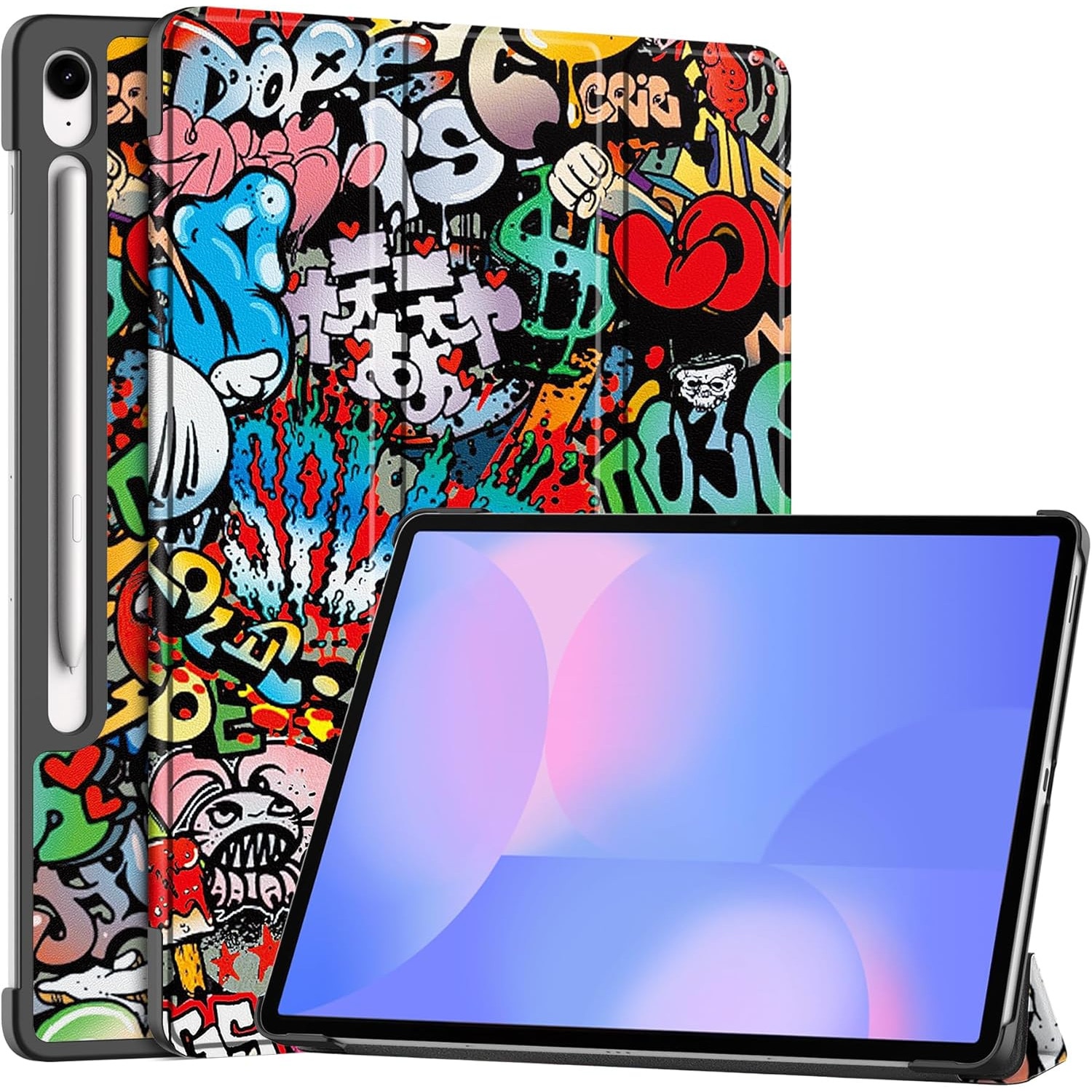 Husa pentru Samsung Galaxy Tab S10 FE+ Plus 13.1 inch tip stand functie sleep/wake-up protectie 360 - Graffiti