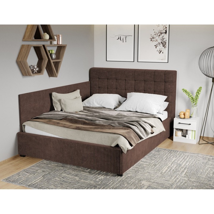 Pat Tapitat de colt, Rivo cu Somiera fixa, 180x200, Maro/Poso 06