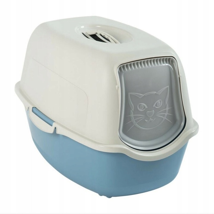 Litiera acoperita pentru pisici, Cardsplitter, 40x56x39cm bej - albastru