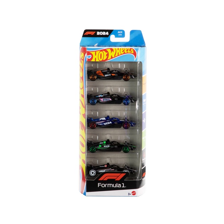 Комплект от 5 колички Hot Wheels Formula 1, различни модели, мащаб 1:64, многоцветни