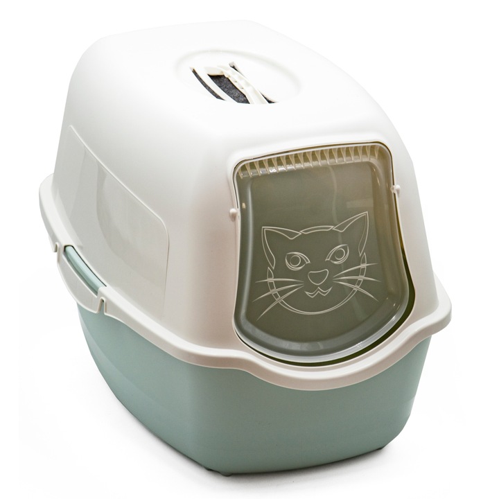 Litiera pentru pisici cu design inchis, Cardsplitter, 40x56x39cm bej - verde