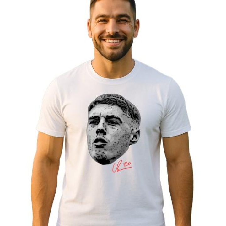 Tricou barbat cu jucatorul Cole Palmer-Chelsea FC, Cri-Flo, din bumbac 100%, culoare Alb, marime L