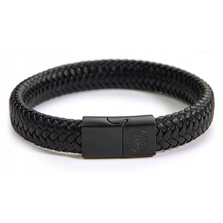 Bratara barbati, Betlewski, colectia SPIRIT, piele naturala, neagra, 20,5cm, in cutie eleganta