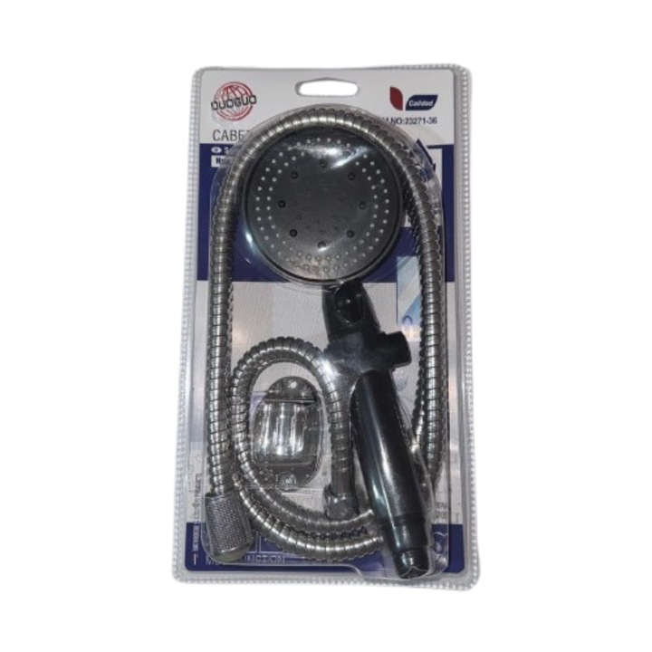 Душ слушалка с маркуч 1,5 м, 3 скорости, монтаж на плочка, черна, въртяща се, високо налягане