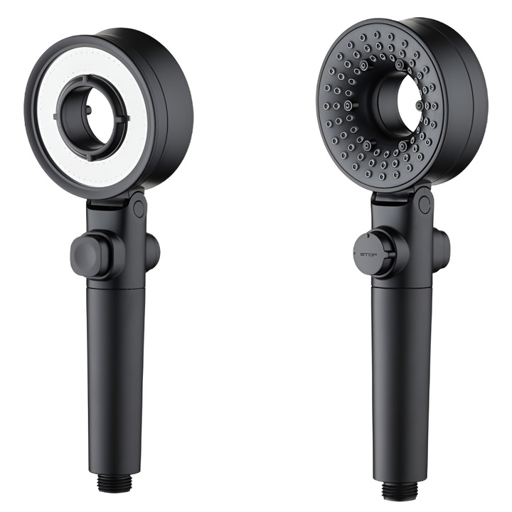 Para de dus multifunctionala cu 3 moduri de pulverizare+4 filtre bumbac PP cu bile de sulfit de calciu, protectie pentru par si piele, control cu o singura mana, economisire apa, montaj rapid, negru