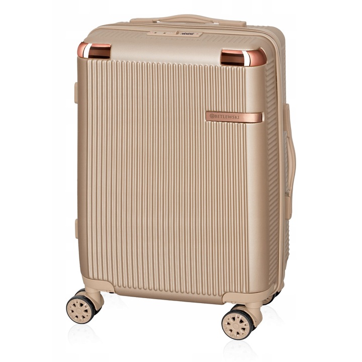 Troler cabina Betlewski, model NEBULA, 4 roti 360°, culoare champagne, dimensiuni 37x55x22cm, capacitate 38L
