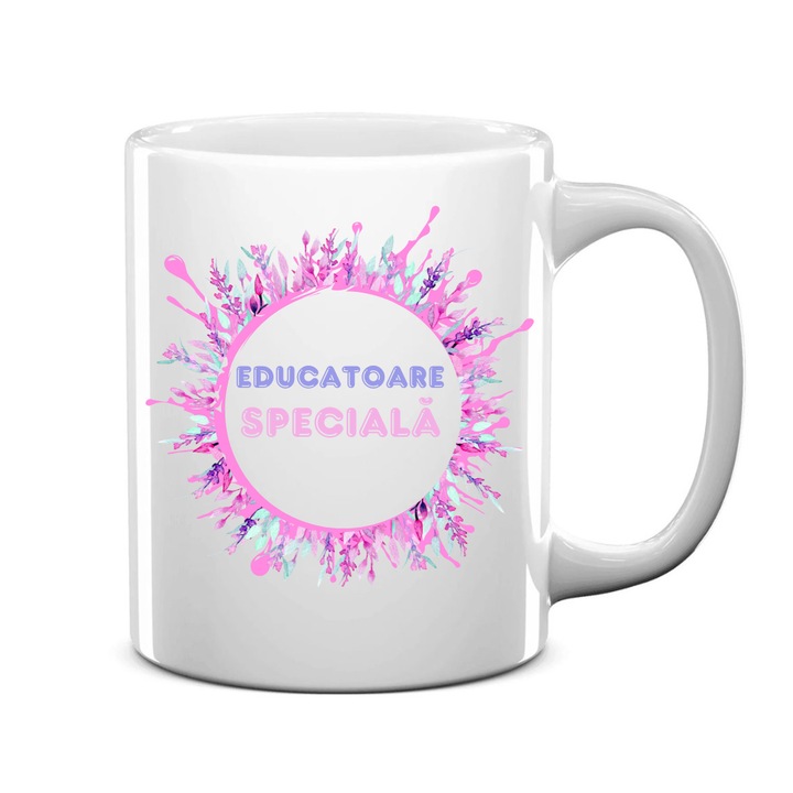 Cana personalizata alba, inaltime 9, 9 cm, educatoare speciala