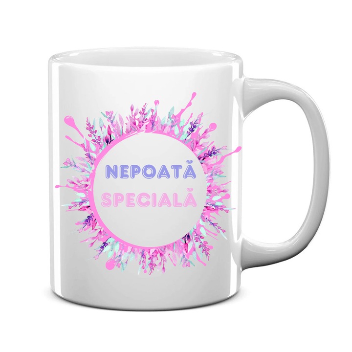 Cana personalizata alba, inaltime 9, 9 cm, nepoata speciala