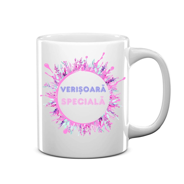 Cana personalizata alba, inaltime 9, 9 cm, verisoara speciala