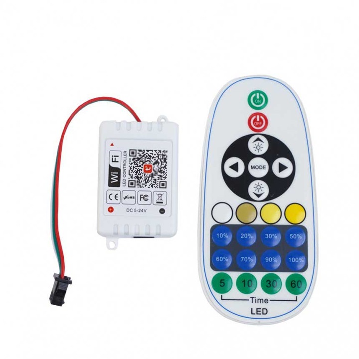 Controler WiFi cu telecomanda Lightex, 23 butoane, DC 5V-12V-24V, 30W-72W-144W