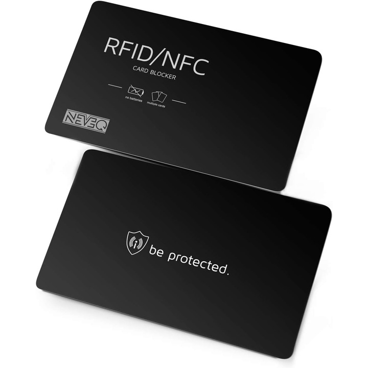 RFID карта за блокиране на сигнал и NFC защита, NEVEQ, Черна, 2 бр