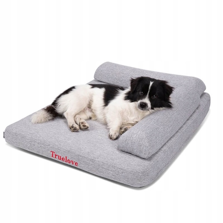 Кучешко легло Truelove, модел диван, размер L, 90x70x16см, светлосив цвят, с адаптивна пяна и подвижен калъф