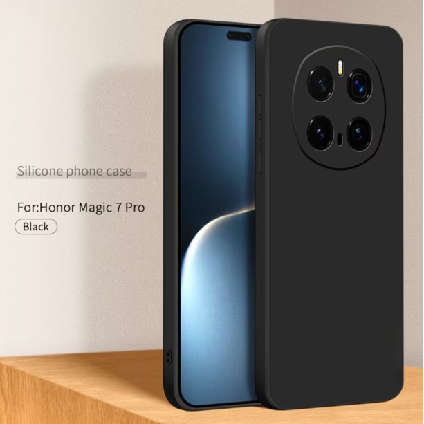 Husa telefon compatibila cu Honor Magic7 Pro, Soft Silicone Premium, Anti-Soc, Protectie camera, Microfibra interior ( catifea ), Margini Ridicate pentru Protectia Ecranului, Negru