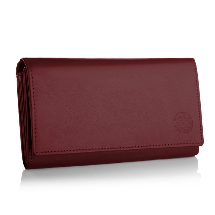 Portofel dama, Betlewski, BASIC, bordou, 16,5x9x2,5cm, cu protectie RFID, 3 compartimente pentru carduri, set elegant.