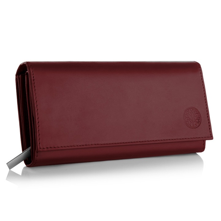 Portofel dama Betlewski, model BPD-DZ-12, bordou, cu protectie RFID, dimensiuni 17,5x8,5x3,5cm