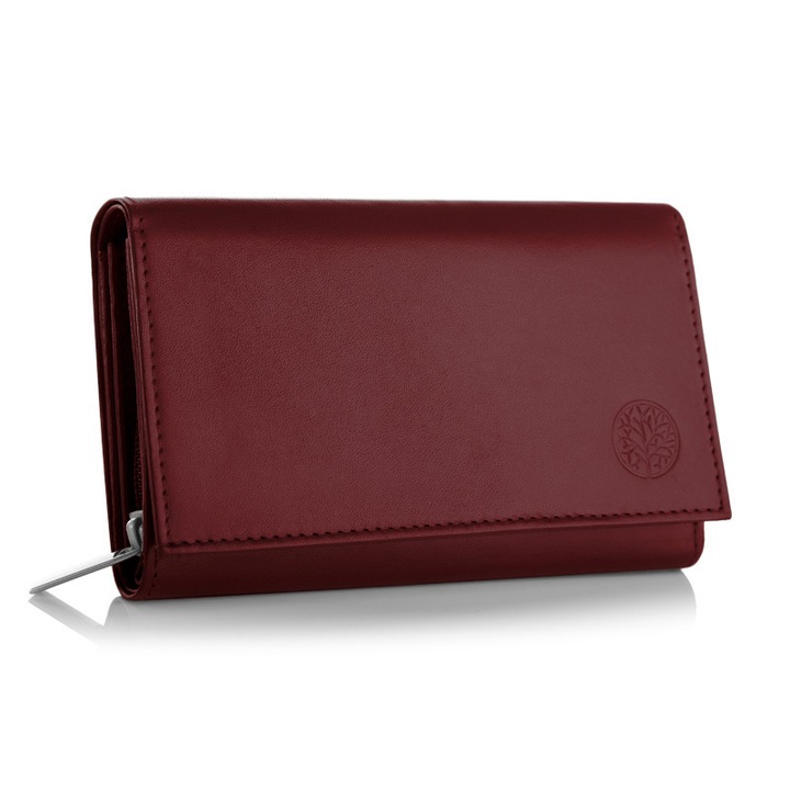 Portofel dama Betlewski BASIC bordo, piele naturala, sistem RFID, 15,5x9x3cm