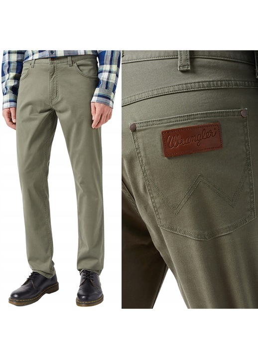 Pantaloni bărbați Wrangler Greensboro drept, verde bumbac elastic, Verde, W32-L34