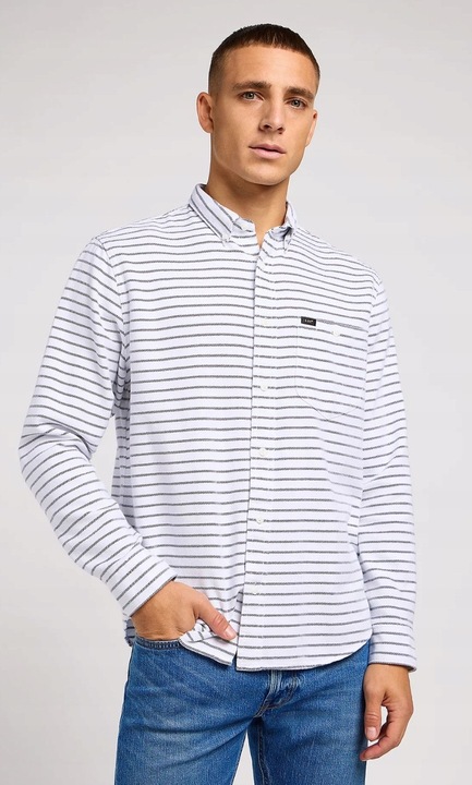 Camasa Lee, model cu nituri, croiala lejera, alb cu dungi negre, bumbac, Alb, M