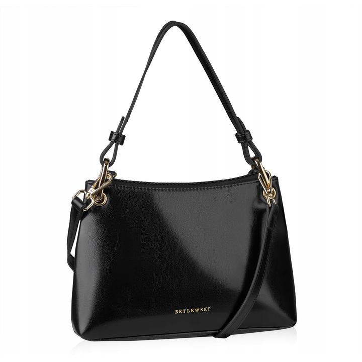 Női kézitáska, Betlewski, REESE kollekció, ökológiai, fekete, 27x18x5,5 cm, állítható pánttal
