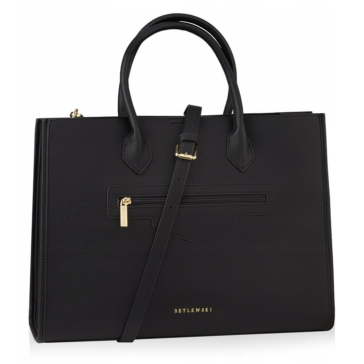 Geanta laptop dama Betlewski REESE, ecologica, neagra, 40x31x14cm, 3 compartimente