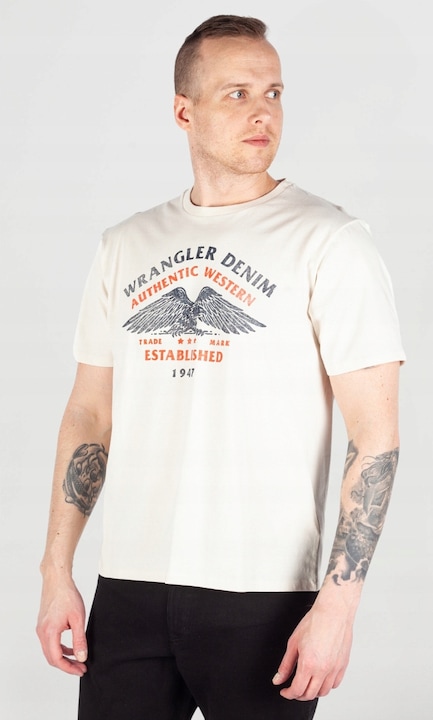 Мъжка тениска Wrangler AMERICANA бяла, памук, щампа, Бял