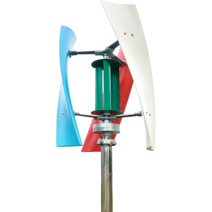 Вертикална вятърна турбина, с батерийна система, комплект генератор за безплатна енергия 1200W 12V, бяла