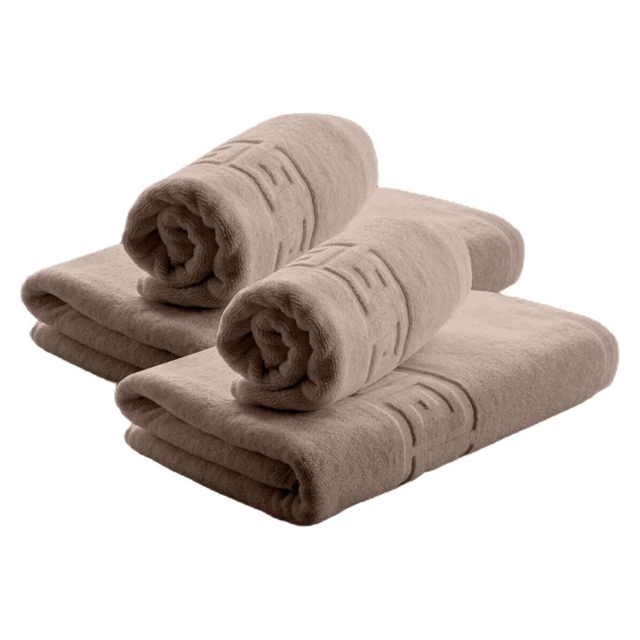 NufJoy 4 db-os 100% pamut törölközőkészlet, 500 g/m², nagyon puha, OEKO TEX tanúsítvánnyal, 2 db fürdőlepedő 70x140 cm és 2 db kéztörlő 50x90 cm, szuper nedvszívó, többszöri mosást kibír, bézs színű