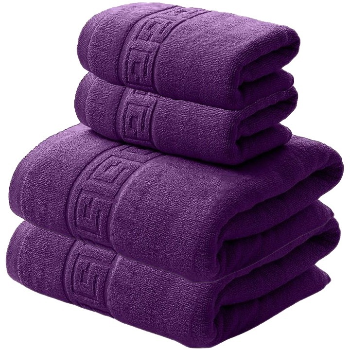 Set 4 Prosoape 100 % Bumbac, 500 g/m², NufJoy®, 2 Prosoape de baie 70x140 cm si 2 Prosoape de maini 50x90 cm, super absorbante, rezistente la spalari multiple, Mov