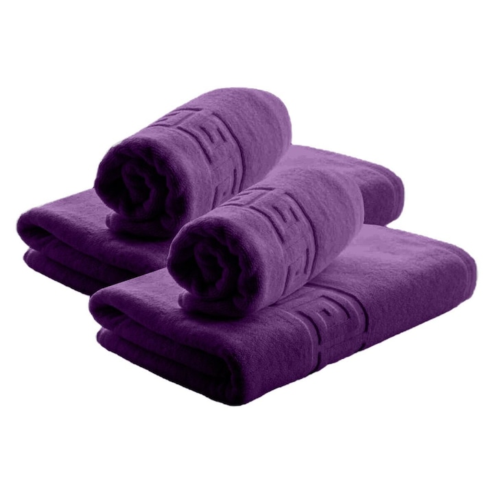 4 db-os 100% pamut törölközőkészlet, 500 g/m², NufJoy, nagyon puha, OEKO TEX tanúsítvánnyal, 2 db fürdőlepedő 70x140 cm és 2 db kéztörlő 50x90 cm, szuper nedvszívó, többszöri mosást kibír, lila