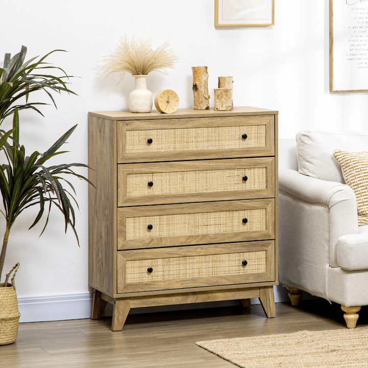 4 fiókos komód, bohém stílusú, melamin/MDF, 80x35x95cm