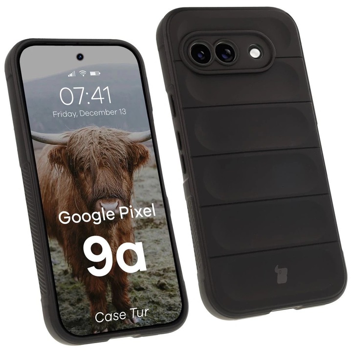 Husa telefon Bizon Tur Google Pixel 9a, neagra, material TPU, protectie ridicata