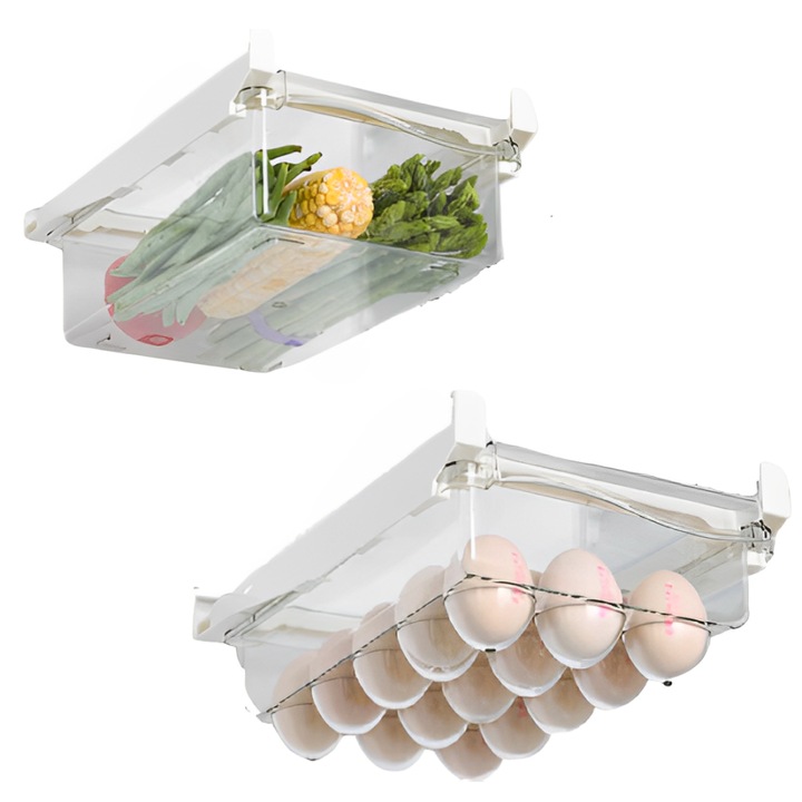 Set cutii pentru depozitarea alimentelor, prindere de raftul frigiderului, Neirini, Transparent, 30 x 19.8 x 9.5 cm, 2 buc