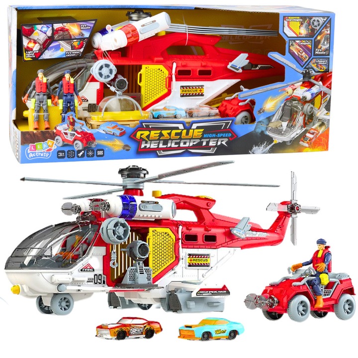 Elicopter de salvare multifunctional, Lean Toys, set complet, cu lumini si sunete, 59x24 cm, multicolor