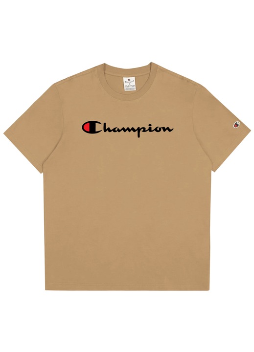 Champion férfi póló, bézs színű, pamut, normál szabású, logóval a mellkason