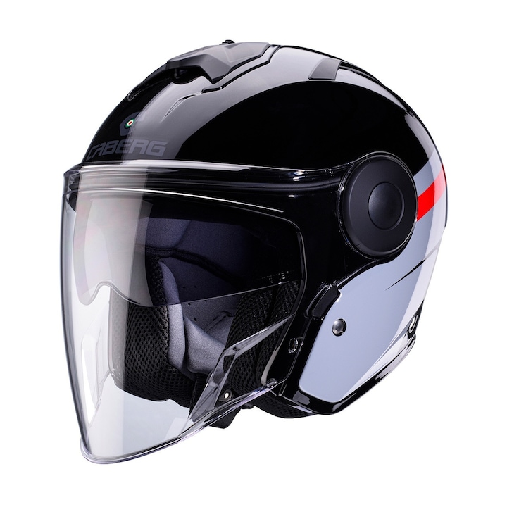 Casca moto open face Caberg Soho cu ochelari incorporati, negru-gri lucios, XXL 63-64cm