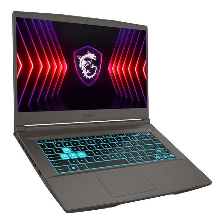 MSI Thin A15 laptop, 15.6" Full HD, AMD Ryzen™ 5 7535HS akár 4.55 GHz-ig, 16 GB RAM DDR5 4800, 512 GB SSD, NVIDIA® GeForce® RTX 4060 8 GB, FreeDOS, Cosmos Gray