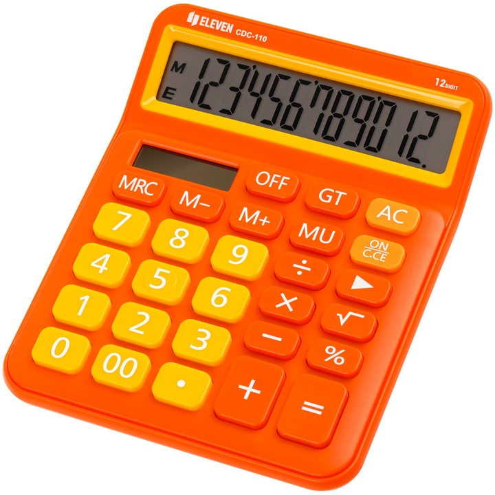 Calculator Eleven CDC-110ORE, portocaliu, cu alimentare solara, dimensiuni compacte