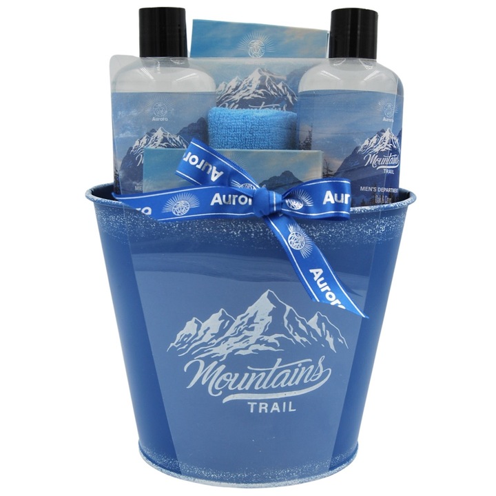 Aureus férfi ajándékszett "Mountains Trail - Tölgy és Citrus", tusfürdő 250ml, sampon 250ml, szappan 100g, frottír törölköző