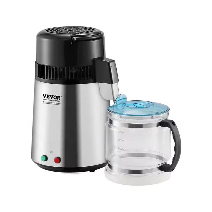 Vízdesztillátor, Vevor 750W, 304 rozsdamentes acél, kapacitás 24L/nap, BPA-mentes üvegkancsó