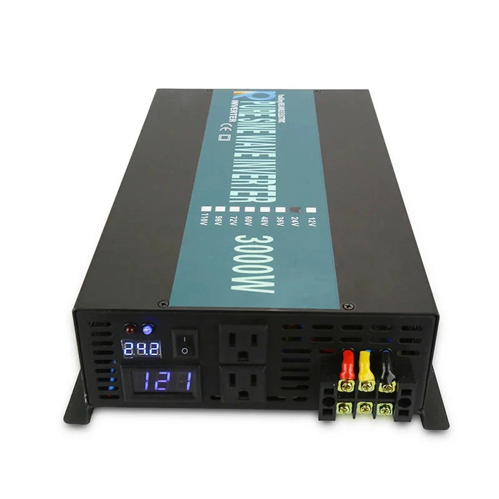 Tiszta szinuszhullámú inverter 3000 W-os 24 V-ról 220 V-ra átalakító, fekete