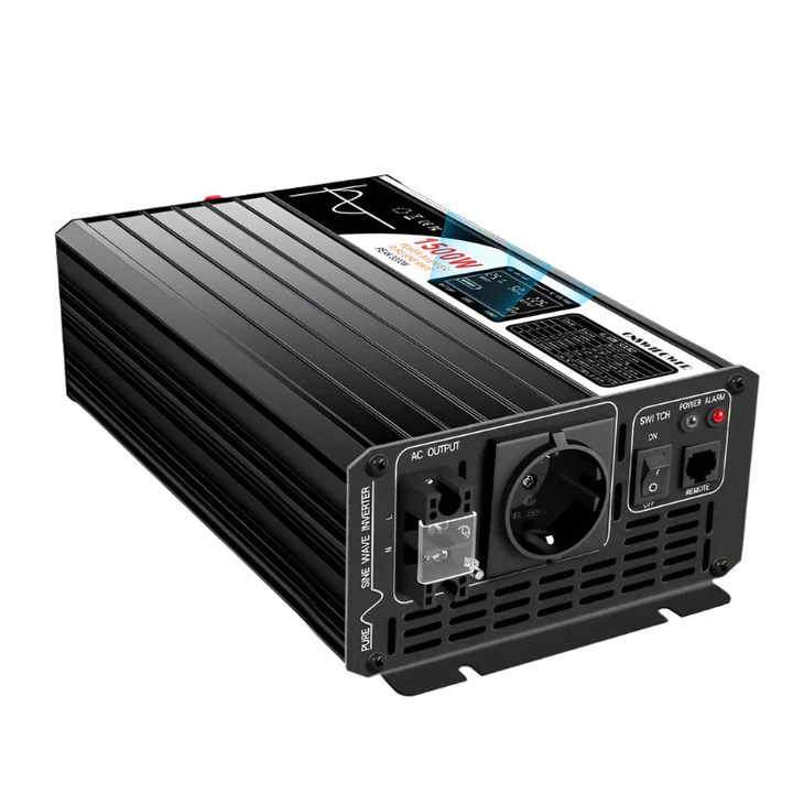 Tiszta szinuszhullámú inverter, napelemes átalakító, 1500 W, 48 V, fekete
