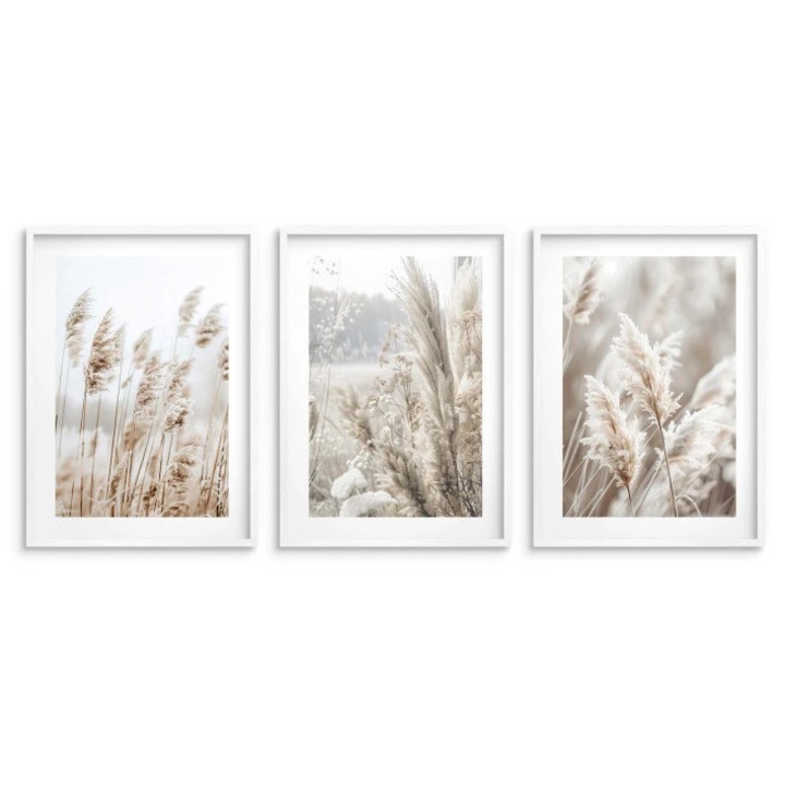 Set tablouri cu rama, Naklejkomania, 3 bucati, 30x40cm, alb