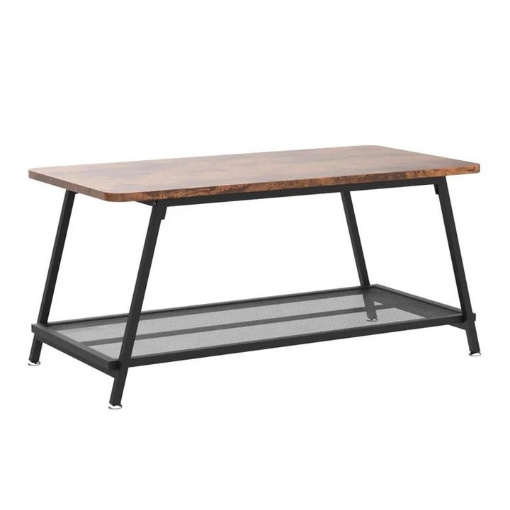 Холна маса, винтидж фермерски дизайн, 100x50 см, рустик кафяв цвят, 2 нива, MDF и метал