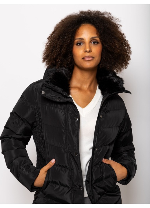 Geaca dama Heavy Tools, model NIA, matlasata, croiala larga, gluga ajustabila, neagra, nylon